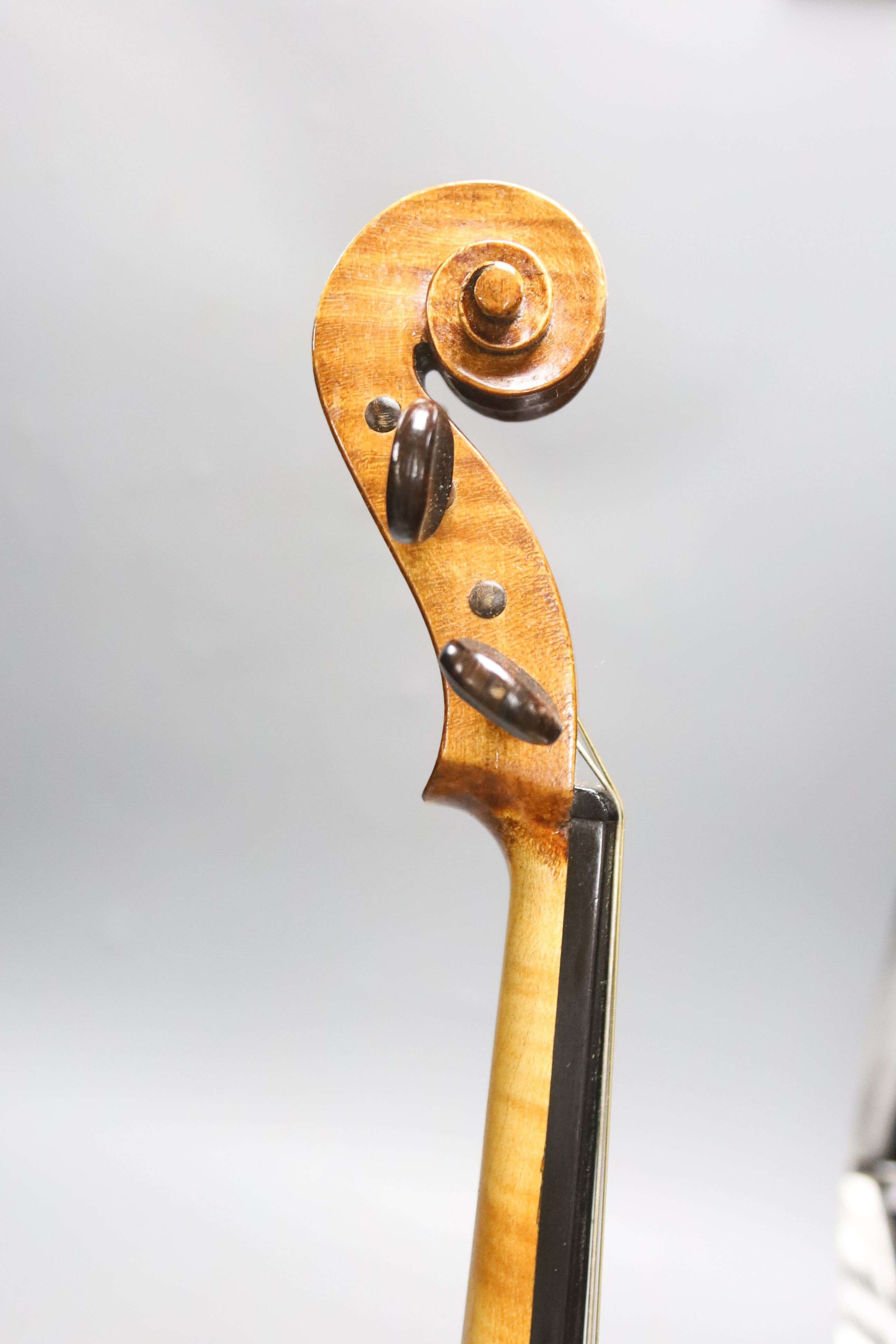 A cased Viola: labelled Frank Miles, Brighton 1961, lob 41.5cm